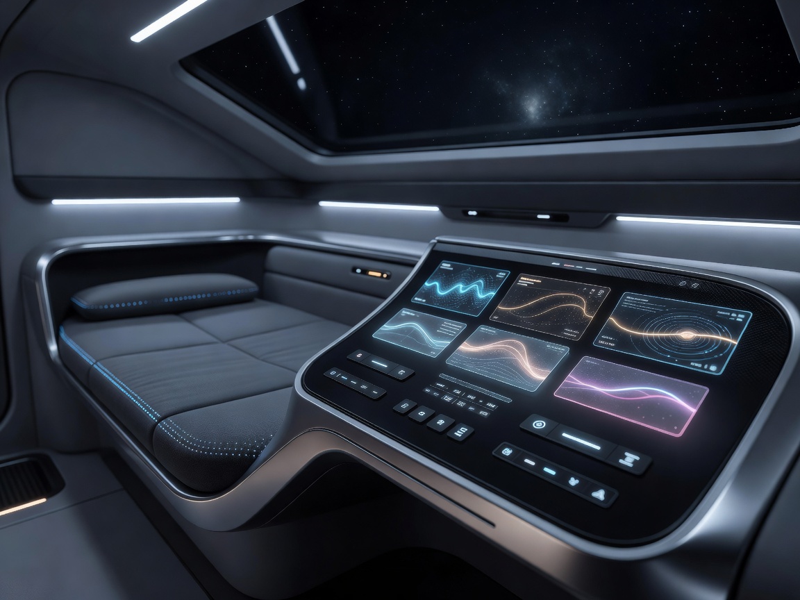 Solaris 28 interior cabin berth and futuristic dashboard