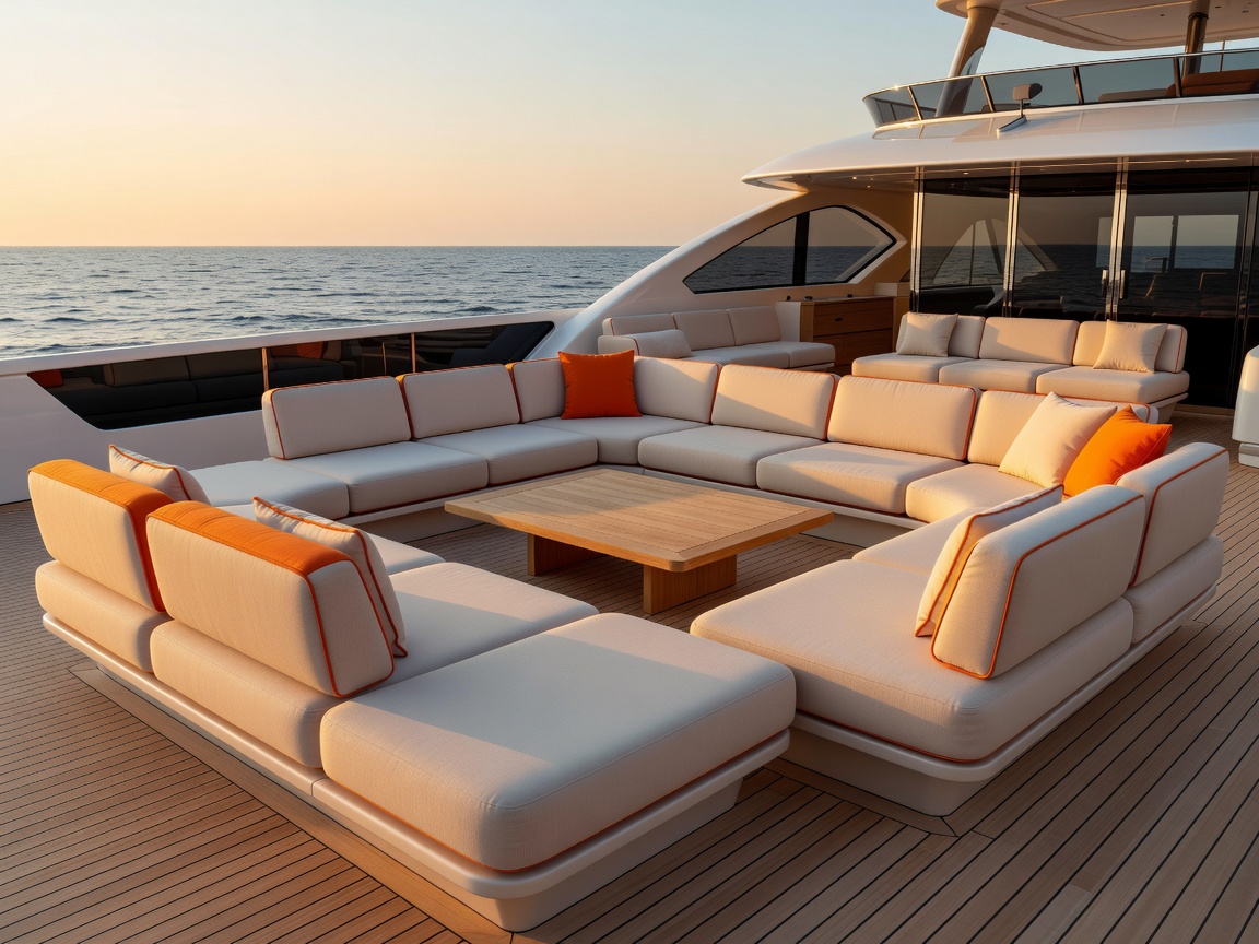 Solaris 28 luxury deck layout with orange accented cushions